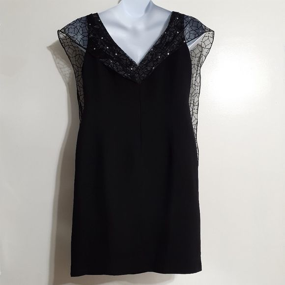 SL Fashions Black Formal Mini Dress w/Attached Scarf 14 GUC - Picture 8 of 11